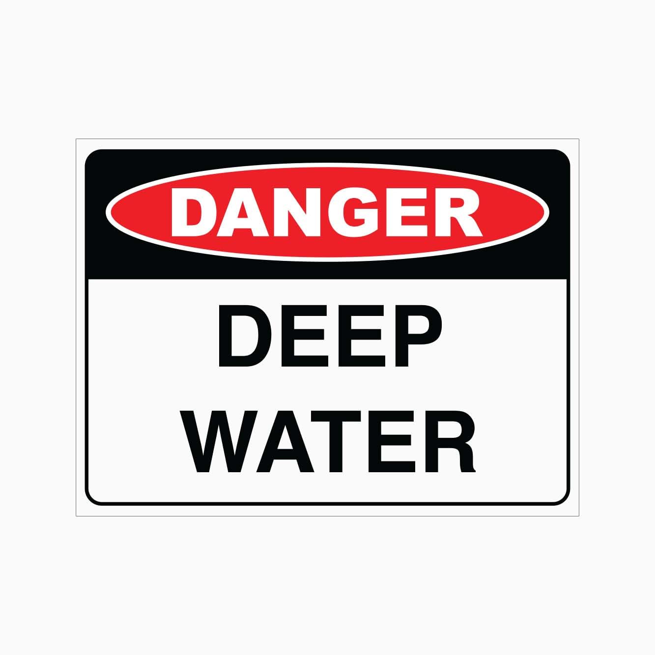 DANGER DEEP WATER Sign, 12x8 Metal Tin Sign, warning for deep water pits and pools.