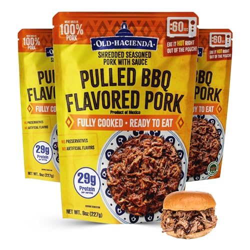 Comparison: Best Pork For Pulled Pork Slow Cooker 11 Old Hacienda Pulled BBQ Flavored Pork | 100% Shredded Seasoned Pork with Sauce | Fully Cooked & Ready to Eat | 29g Protein | No Preservatives or Artificial Flavors | BPA Free Pouch | Pack of 3-8oz