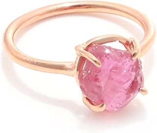 ハンドメイド ラフ ルビー (GF) リング、女性用、プロングセット天然石、ミニマルステートメントジュエリー