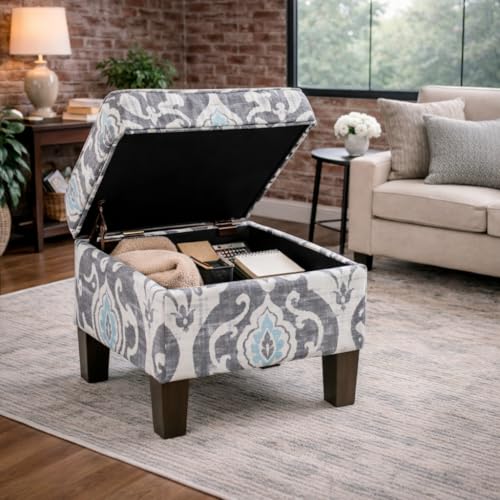 Image of HomePop 22 inch Modern Rectangular Storage Ottoman - Suri Blue