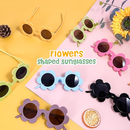 Matcheck 12/16 Pack Womens Flower Sunglasses Bulk 5.7" Adults Round Flower Glasses Summer Outdoor Beach Pool Party Eyewear3