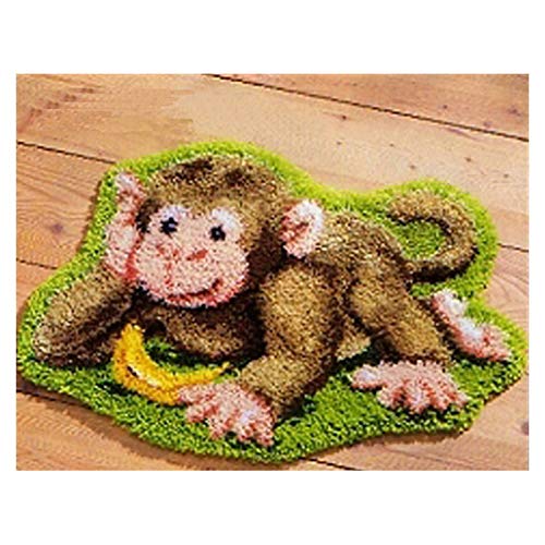 SxLingerie Kit De Tapis Crochet Crochet Ensemble De Broderie Bricolage Imprimé avec Motif Animal Modèle Tapis De Crochet Artisanal pour Enfants Activité À Domicile Adulte 52X38 cm,Monkey Cover
