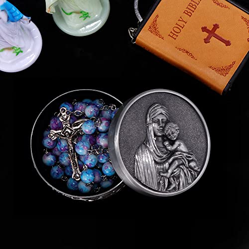 Rosary Beads Catholic for Woman, Handmade Imitation Blue Purple Pearl Rosary Necklace, First Communion Gifts, Wall Crosses Christian Gifts3