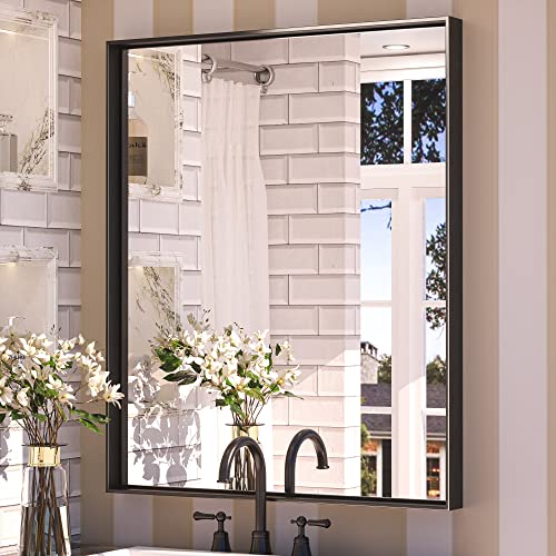 Image of Keonjinn 30x36 Inch Black Bathroom Mirror for Over Sink, Rectangular