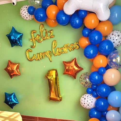 Image of Blue and Orange Balloons, Dog Paw Print Balloons 12 inch Light Blue Balloon Macaron Orange Confetti Balloon for Puppy Paw Boys Kid Theme Birthday Baby Shower Party Decorations