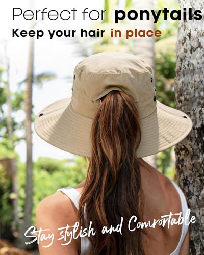 Image of FURTALK Sun Hats for Women Ponytail UV Protection Beach Summer Hat Wide Brim Packable Cowboy Hat
