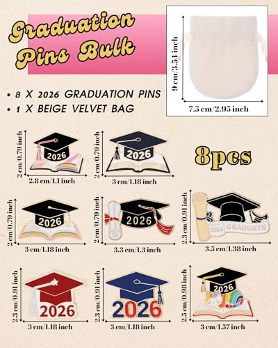 Image of Graduation Pins Bulk with Storage Bag for Class of 2026 Graduation Cap Diploma Enamel Pins for Backpack Hat Jackets Congrat Grads Gifts for Students Teachers Classmates 2026 Graduation Party Favors