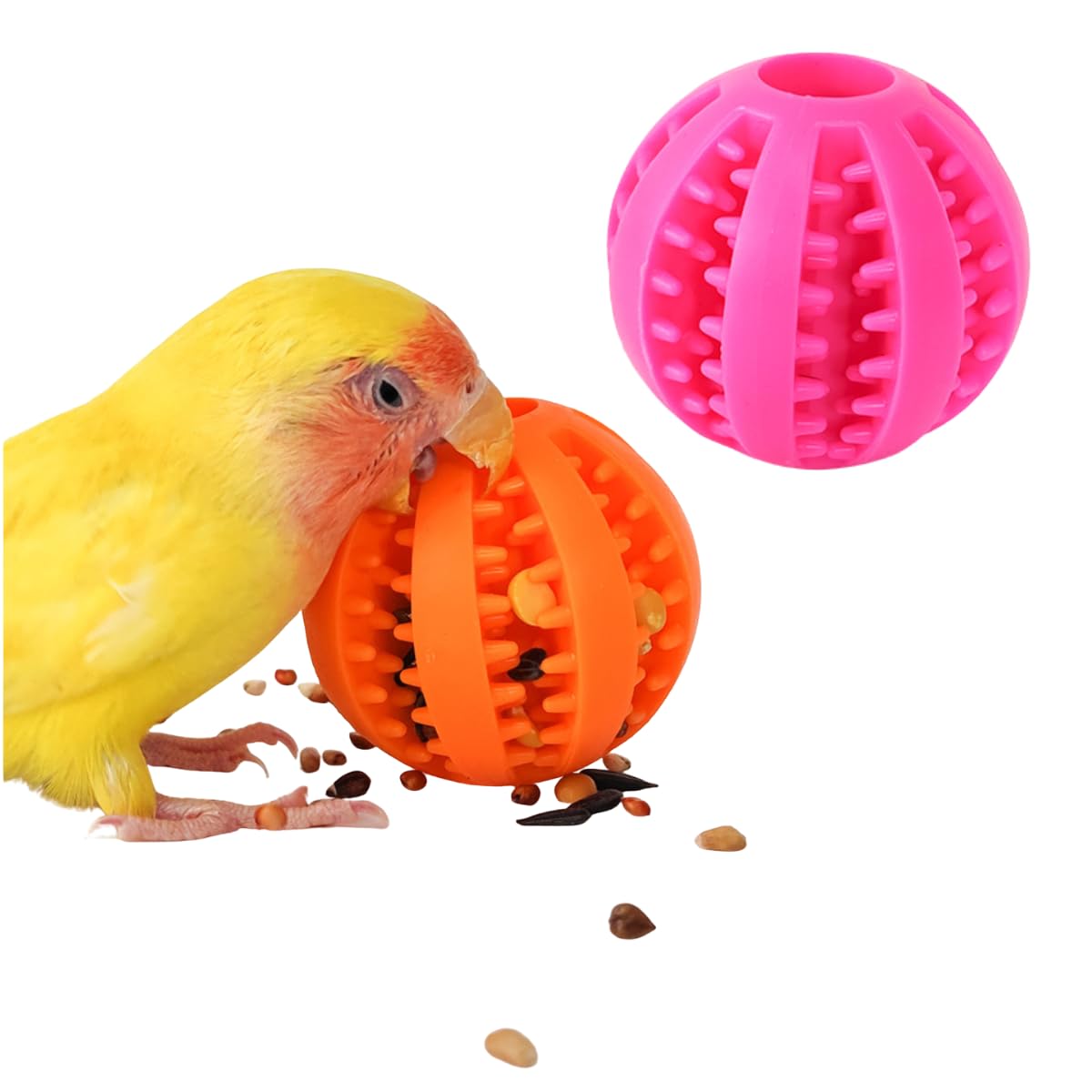 2PCS Parrot Foraging Ball Toy Puzzle, Bird Treat Ball for Teething, Small Animals Slow Feeder, Food Hide Treat Dispensing Snuffle Game Interactive Toy for Parakeets, Lovebirds, Conures, Random Color