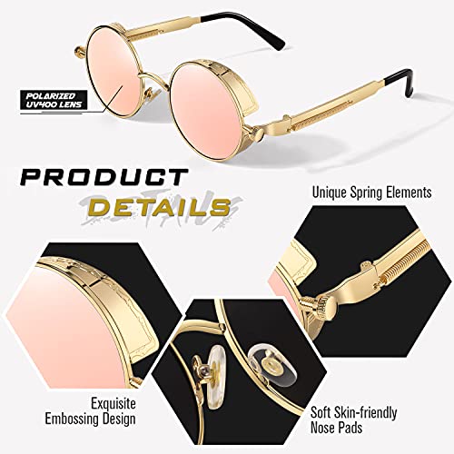 Image of GQUEEN Retro Round Circle Steampunk Sunglasses Polarized Metal Alloy for Women Men MTS2