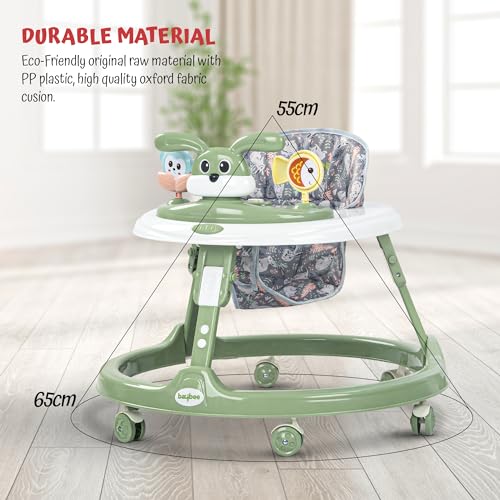 Image of Baybee Bunny Foldable Round Kids Walker with 2 Height & 3 Seat Adjustable | Activity Walker for Baby with Musical Toy Bar | 6-18 Months Boys Girls (Green)