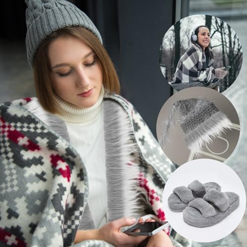 Kunstleder Plüsch Pelzstoff Vorgeschnittene Streifen 2 x 60 Zoll Graues Fell Stoff Flauschiges Plüsch Handwerksfell für Gnomenbart Weihnachtshaar Zwerg Cosplay Kostüm DIY Weihnachtsdekoration
