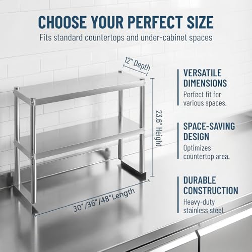 Image of KUARBARR Stainless Steel Over Oven Shelf 12 x 36 Inch, Commercial 2 Tier Metal Over Table Shelf, 91 x 30 x 60 cm, 380 lbs Capacity for Restaurant, Kitchen, Garage & Workshop