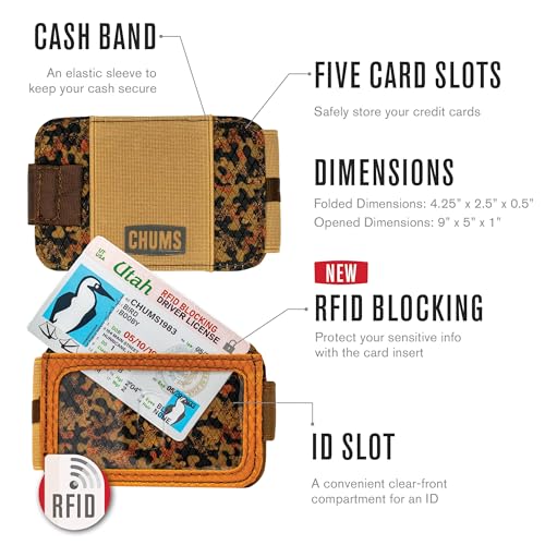 Image of Chums Bandit Bi-Fold Wallet - Slim RFID Wallet for Men & Women, Reversible Card, ID & Money Holder, Brick, Minimalist