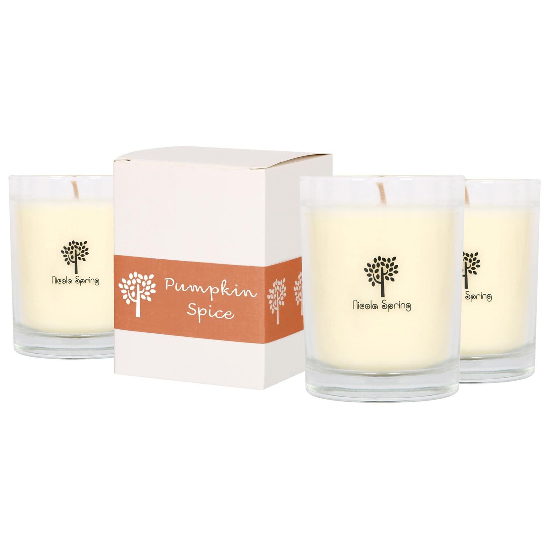 Nicola Spring Soy Wax Scented Candles 160g - Pack of 3 – Pumpkin Spice Fragrance - 28 Hour Burn Time Eco-Friendly Jar Candle for Relaxation, Aromatherapy, Luxury Gifting & Home Décor