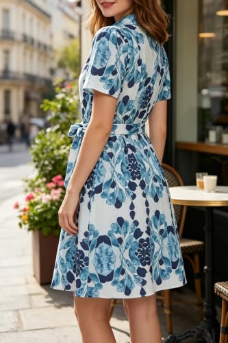 Image of Women's Button Front Floral Collared A Line Short Vocation Dress