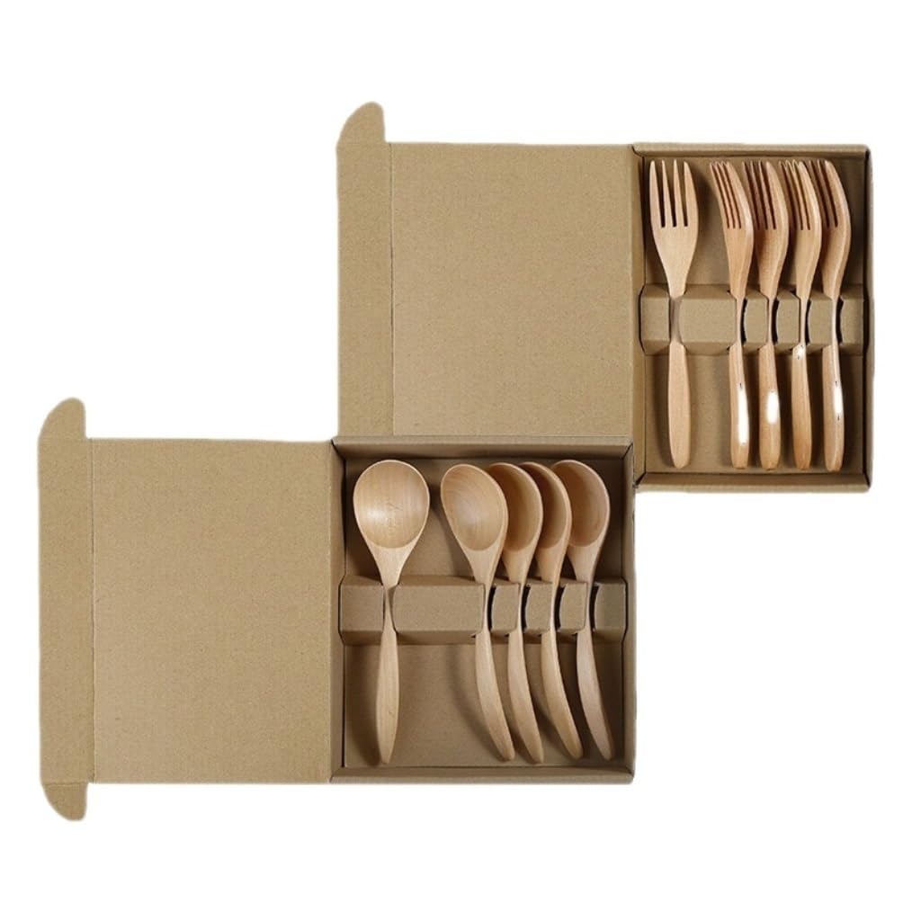 kaffeelöffel 5 stücke/10 stücke Kreative Holz Löffel Gabel Geschirr Set Haushalts Löffel Kaffee Holz Löffel Rühren Löffel (Color : A, Size : 27.5cm*18.5cm*4.5cm)