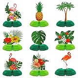 Honoson 9 Pcs Hawaiian Luau Aloha Party Decorations Summer Tropical Honeycomb Centerpieces Table Topper Flamingo Pineapple Palm Tree Table Centerpieces for Party Kids Birthday Beach Hawaii Supplies