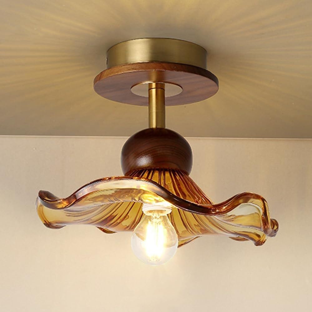 LYOUAE Mid Century Glass Ceiling Lamp Vintage Flower Ceiling Light