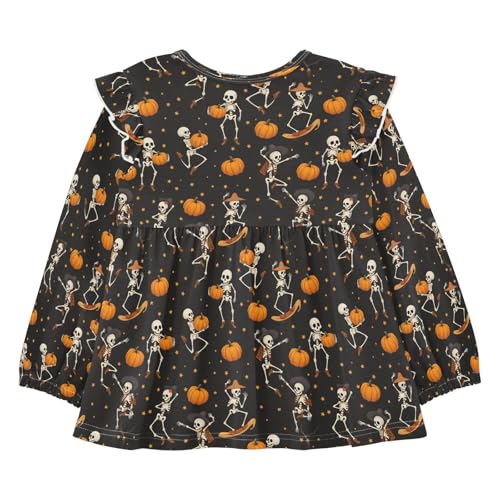 Skull Pumpkin Star Halloween Girls Shirts Cotton Long Sleeve Ruffle Toddler Tee Tops2