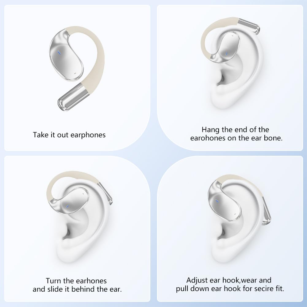 Caijin Auricolari Sportivi Bluetooth Wireless con Tecnologia Bluetooth 5.4, Design con Gancio Aperto, Bassi Potenti, Riduzione del Rumore ENC, Impermeabilità IP54, 60 Ore di Riproduzione (Bianco)