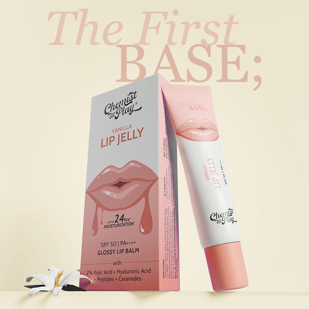 Chemist At Play Vanilla Tinted Lip Balm for Dark, Dry, Chapped and Pigmented Lips| Gives 24 hours moisturization| SPF 50 PA+++| For Women & Men| Has 2% Kojic Acid, Hyaluronic Acid, ceramides & Peptides| 10gms