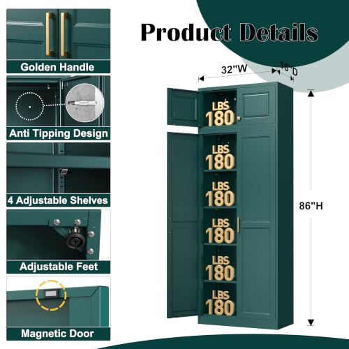 Image of Steeloong 86 inchMetal Pantry Storage Cabinet with Doors & 4 Adjustable Shelves