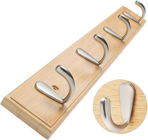 Rutexcウォールラック 竹製 コートフック 壁掛けラック 省スペース 帽子掛け 粘着フック リビングルーム 寝室 玄関 バスルーム オフィス 台所用 多機能 コートハンガー 洋服掛けラック 高耐荷重 インテリア収納