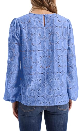 Image of OFEEFAN Blouses for Women Dressy Casual Spring Tops 2026 Summer Outfits Flower Lace Crochet Long Sleeve Shirts