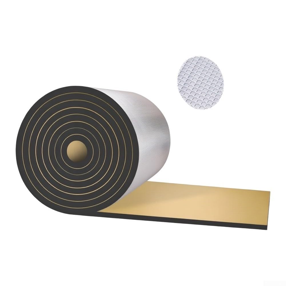 Rollo de algodón térmico reflectante con respaldo de aluminio para aislamiento de techo y pared de garaje, tapete absorbente de sonido negro, 50 cm de ancho, 5 m de largo, 5 mm de grosor (500 x 50 x 5