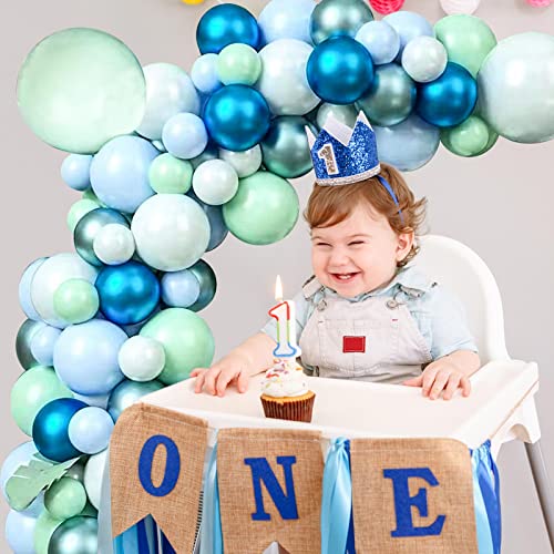 Image of 125pcs Blue Green Macaron Balloon and Metallic Blue Silver Balloon Garland Kit for Birthday Retirement Bridal Baby Shower Graduation Wedding Anniversary Party Decoration