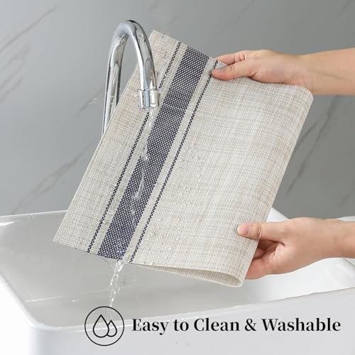 Image of Placemats Set of 6 Dining Table Place Mats | Placemats Table Mat PVC Material | Non-Slip Heat Resistant | Dining Tablemates Washable Anti-Skid | Size 45 x 30cm (Khakhi Blue)