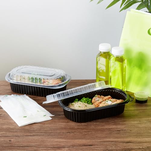 Image of Restaurantware-Chef 101 32 Ounce Meal Prep Containers, 100 Microwavable To Go Containers With Lids - Disposable, Freezable, Black Plastic Oval Food Containers, Pack Hot And Cold Food, For Takeaway
