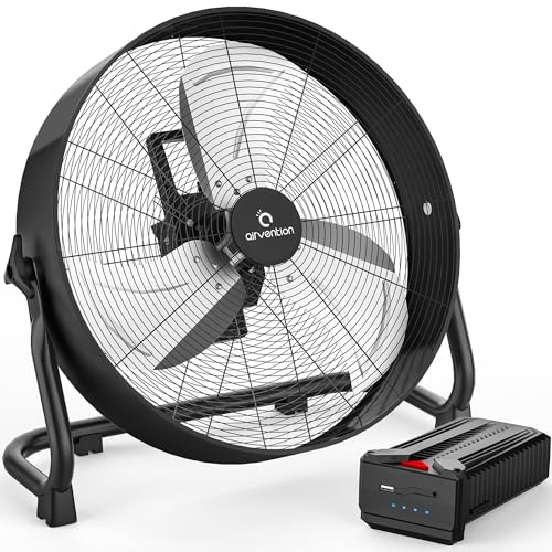 Airvention 15600mAh Rechargeable Battery Operated Drum Fan,16 inch Black Industrial High Velocity...