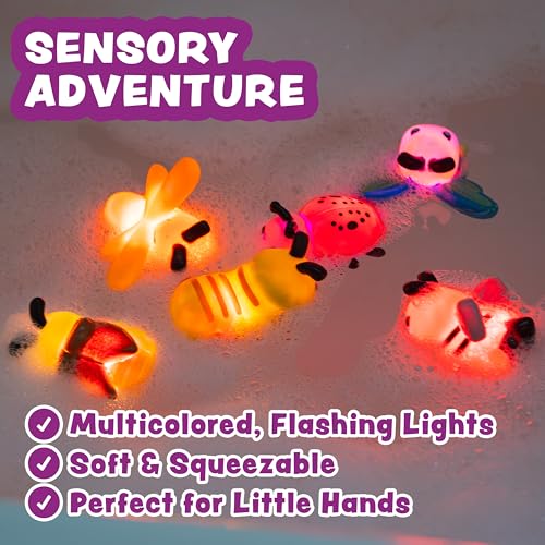 Tub Works® Bugs™ Light Up Bath Toys, 6 Pack | Water-Activated Light Up Toys Flash & Change Color | Easy-Grip Baby Girl & Toddler Bath Toys | Glow Bugs for Kids | Sensory Bathtub Toys with Bath Lights - Image 5