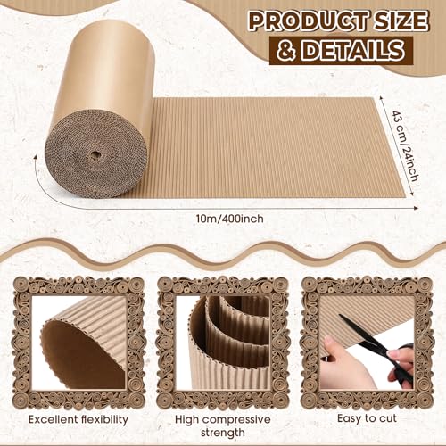 Image of MotiMind Corrugated Cardboard Roll, 17 x 400 Inch Single Face Cushioned | Wrap Corrugated Cardboard Paper for Shipping, Packing, Moving, Crafts & Floor Protection,Brown