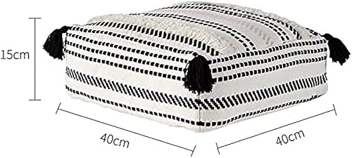 Miniatura 3 de MOCOFO Funda de puf cuadrada otomana bohemia, asiento tejido copetudo sin relleno con borlas para almacenamiento y decoración