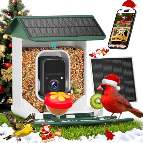 BROAIMX Smart Bird Feeder with Camera-AI Identify 11,000+ Species, 2K HD Auto Capture Birds Video & 64G TF Card, Solar-Powered Wireless Outdoor Design, Birdhouse with Built-in Two-Way Microphone