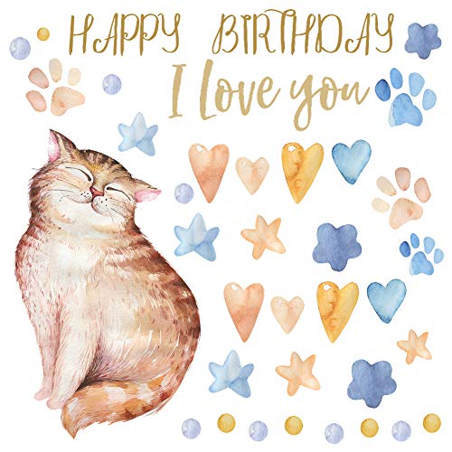 誕生日☆シール式ウォールステッカー 誕生日 birthday 飾り 590×1327mm ケーキ ガーランド バースデーパーティ飾り 風船 バルーン 壁紙 お祝い 猫 肉球 かわいい 017011