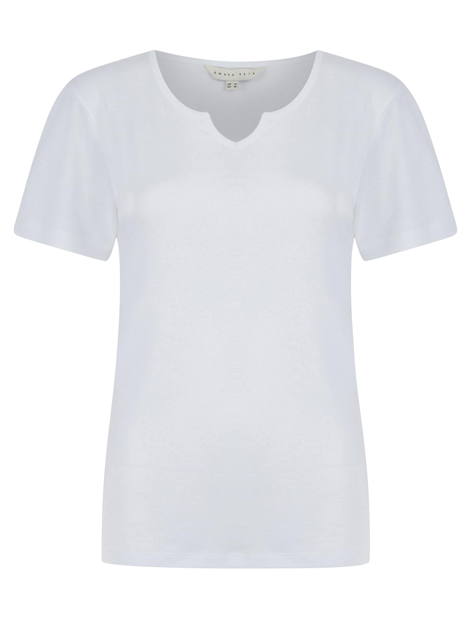 Amara Reya Women's Optic White 'Calandra' Plain Cotton Notch Neck T-Shirt Top