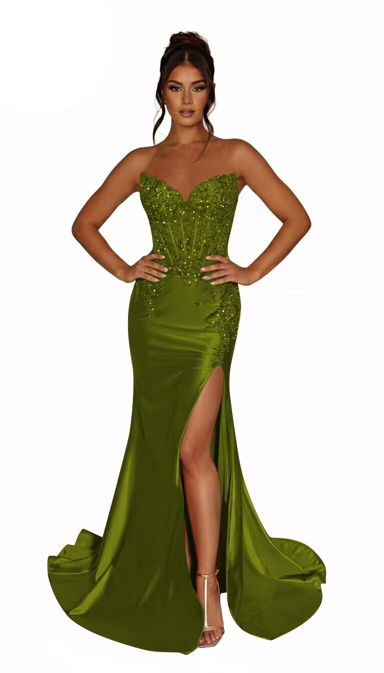 Strapless Prom Dresses for Women 2026 Long Sparkly Sequin Mermaid Evening Dresses Formal Gown with Slit