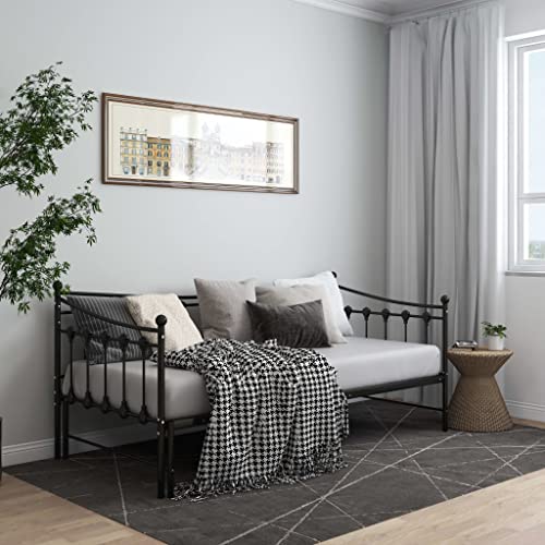 vidaXL Estructura de Sofá Cama Extraíble para Pijamas Auxiliar de Invitados Habitación Mueble Mobiliario Duradero Individual de Metal Negro 90x200 cm