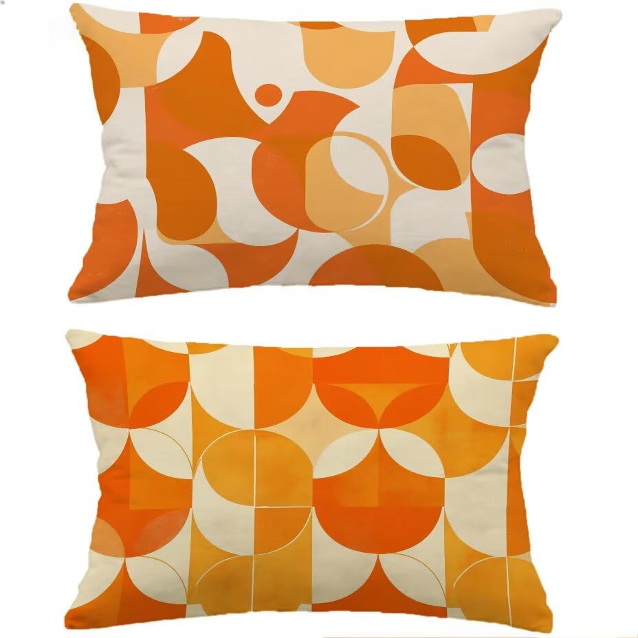 Housse de coussin extérieur 50x70 cm lot de 2 aspect lin orange brûlé imperméable M-P539