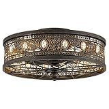 Vivlite Caged Ceiling Fans with Lights,Vintage Victorian Rustic Crystal Fandelier,Low Profile Flush Mount,Small Enclosed Bladeless Ceiling Fan with Light for Bedroom,Kitchen,Living Room,Dining Room