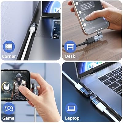 USB C Magnetic Adapter (2Pack), 240W Right Angle USBC Male to USB C Female Adapters, 180 Degree Type C Adapter for Phone 16/15, Pad Series, Tablet, Laptop, 480Mbps, PD Fast Charging, Silver Grey