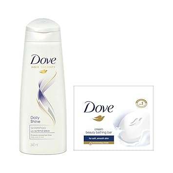 Dove Daily Shine Shampoo, 340ml with Cream Beauty Bathing Bar, 100g (Pack of 3)