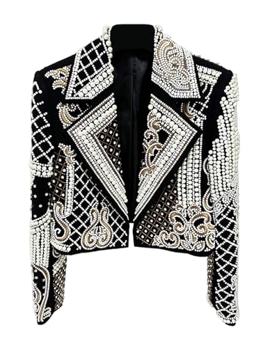 Luxury Pearl Beaded Women's Blazer Embellishments Wedding Prom Shawl Lapel Formal Party Suit Jacket