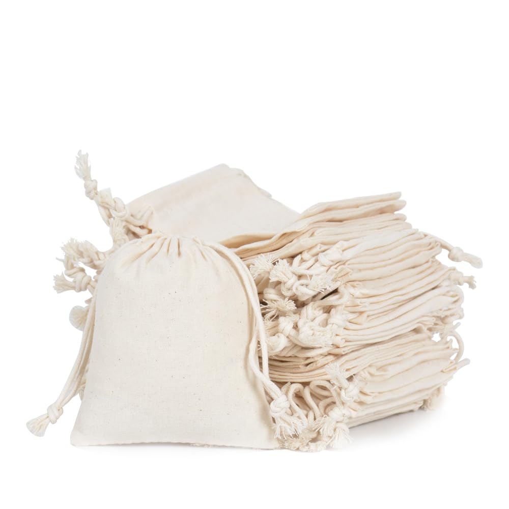 gobyhumm 50 Pieces Muslin Bags Cotton Drawstring Bags Sachet Bag for Home Supplies （4.0 * 4.7"）