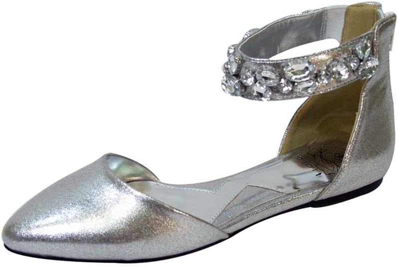 Fuzzy Jill Women's Wide Width Open Shank Ankle Strap Dress Casual Flats