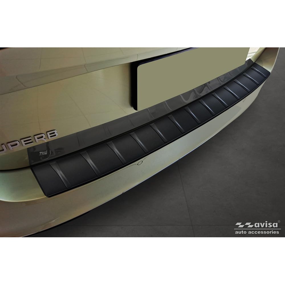 Avisa Protector del Parachoques Trasero Inoxidable Negro Mate Compatible con Skoda Superb IV Combi 2023- 'Ribs'