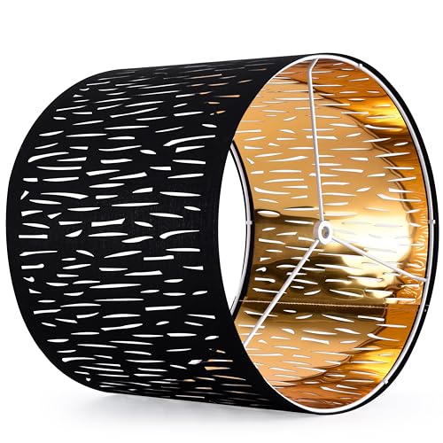 Go&So Goso Black Lamp Shades Set Of 2, Drum Lamp Shades With Etching Crystal Design,13 "Top X 13 Inch Bottom X 10 "High" thumb #4